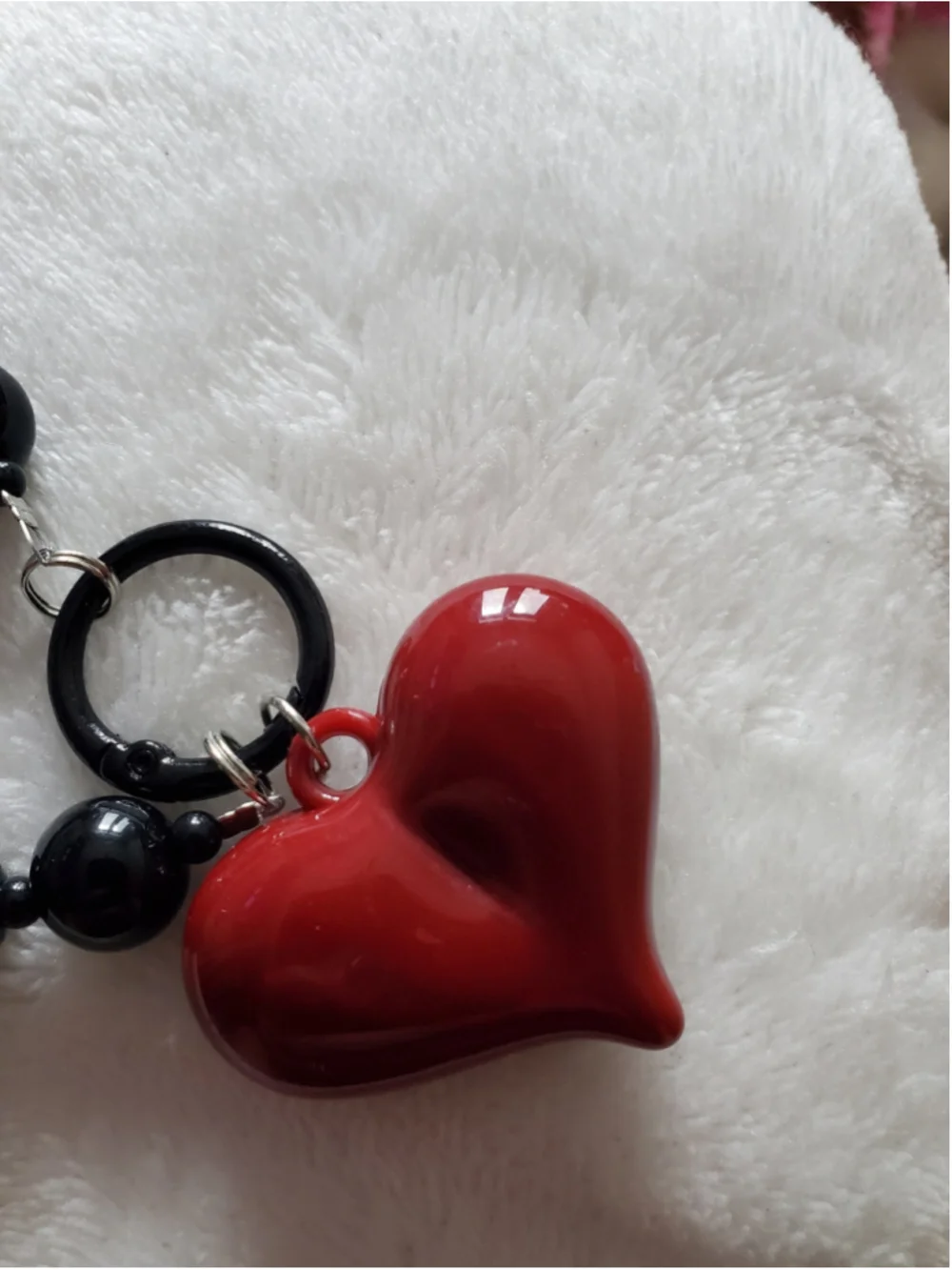 Huge Red Heart and Black Beaded Phone Strap also perfect for Keys, or bags